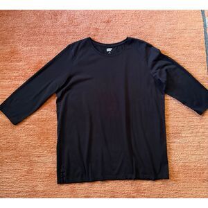 Lands End Womens Black 3/4 Sleeve Crewneck Top Size L